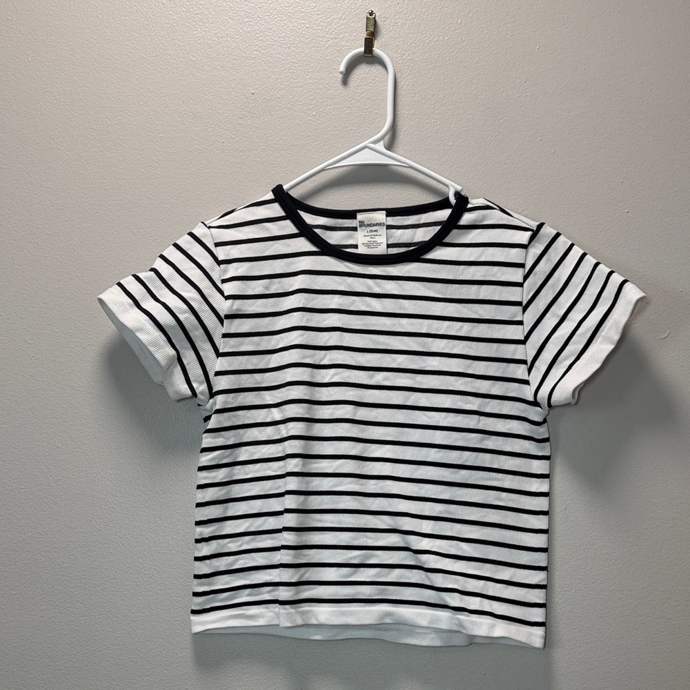 Black and White Striped Tee - No Boundaries - Stretchy Top (Kids or XS Women's)